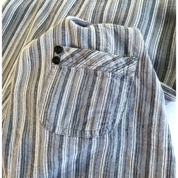 Habitat Women's 100% Linen Striped Elastic Waist Cropped Pants Gray Beige Blue M - Picture 6 of 6